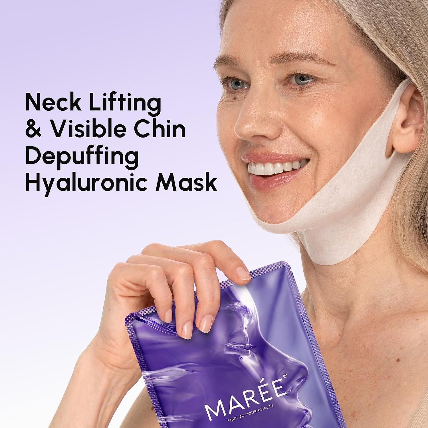 MAREE V Line Lifting Mask with PDRN Salmon DNA – Deep Collagen Face Mask for Women – Jawline Shaper Facial Masks with Retinol – Tightening & Firming Neck Lift Tape – Double Chin Strap for Face Lift(Purple)
