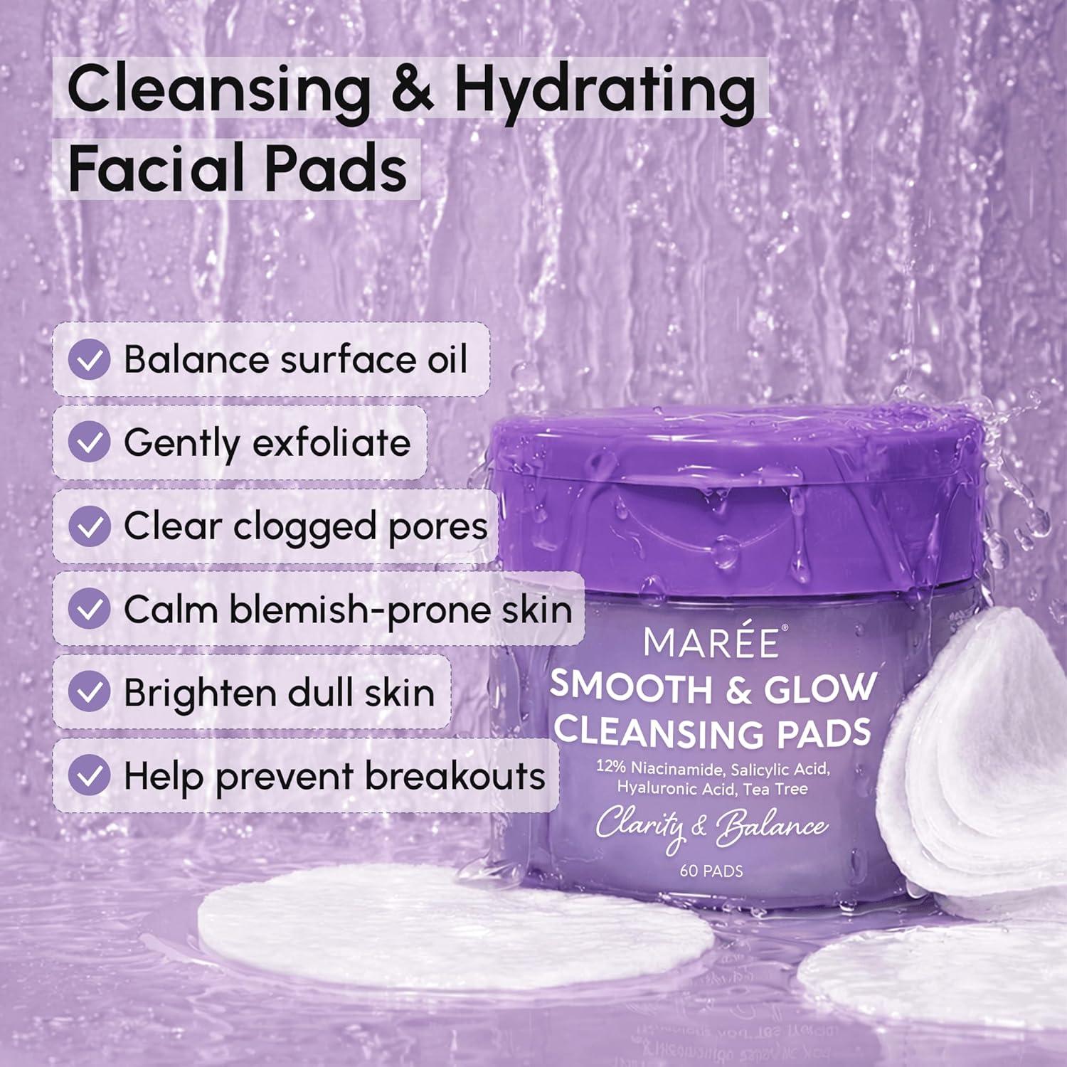 MAREE Hyaluronic Acid Toner Pads – Hydrating Face Wipes for Women Cleansing – Zero Pore Toning Brightening Exfoliating Face Pads – Pore Reducer Facial Peels – Acne Treatment Device(Purple)