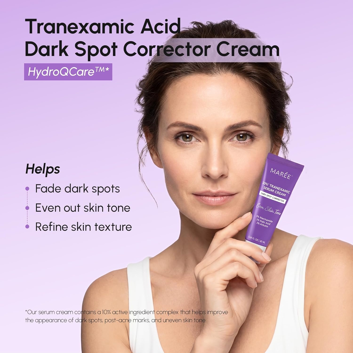MAREE 10% Tranexamic Serum Cream – Alpha Arbutin Cream with Tranexamic Acid, Niacinamide – Dark Spot Corrector with Alfa Arbutin – Acido Tranexamico Crema para Manchas Oscuras en la Cara(Violet)