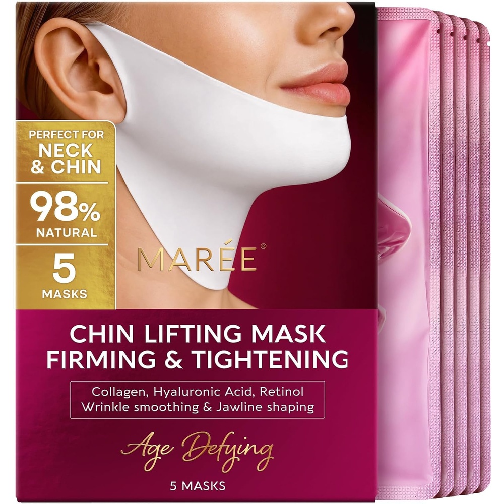 MAREE V Line Lifting Mask with PDRN Salmon DNA – Deep Collagen Face Mask for Women – Jawline Shaper Facial Masks with Retinol – Tightening & Firming Neck Lift Tape – Double Chin Strap for Face Lift(Burgundy)