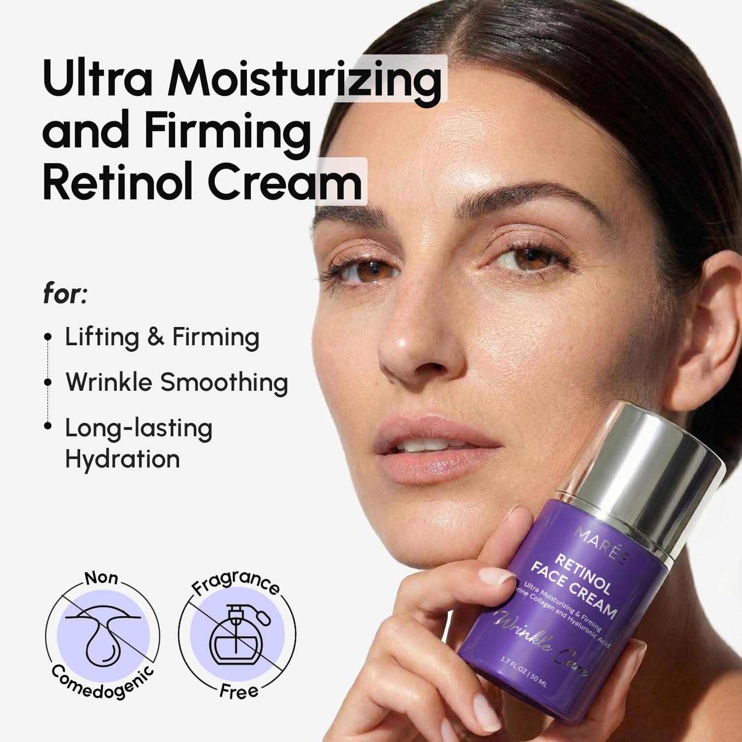 MAREE Face Moisturizer – Retinol Face Cream for Women Moisturizing with Collagen & Hyaluronic Acid – Day & Night Anti-Aging Facial Wrinkle DD Cream Moisturizer for Dry Skin – Crema Para la Cara(Wrinkle Smoothing)