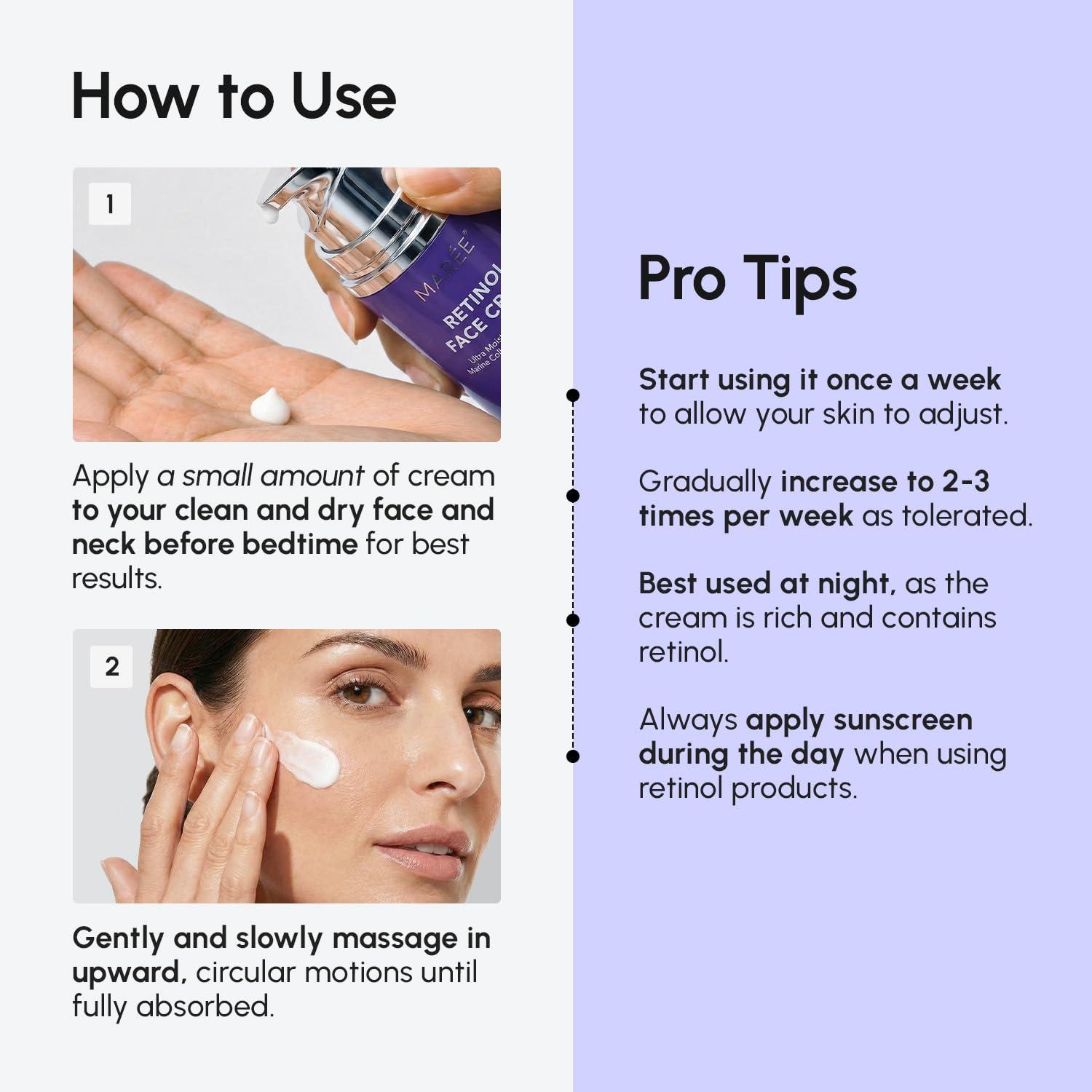 MAREE Face Moisturizer – Retinol Face Cream for Women Moisturizing with Collagen & Hyaluronic Acid – Day & Night Anti-Aging Facial Wrinkle DD Cream Moisturizer for Dry Skin – Crema Para la Cara(Wrinkle Smoothing)