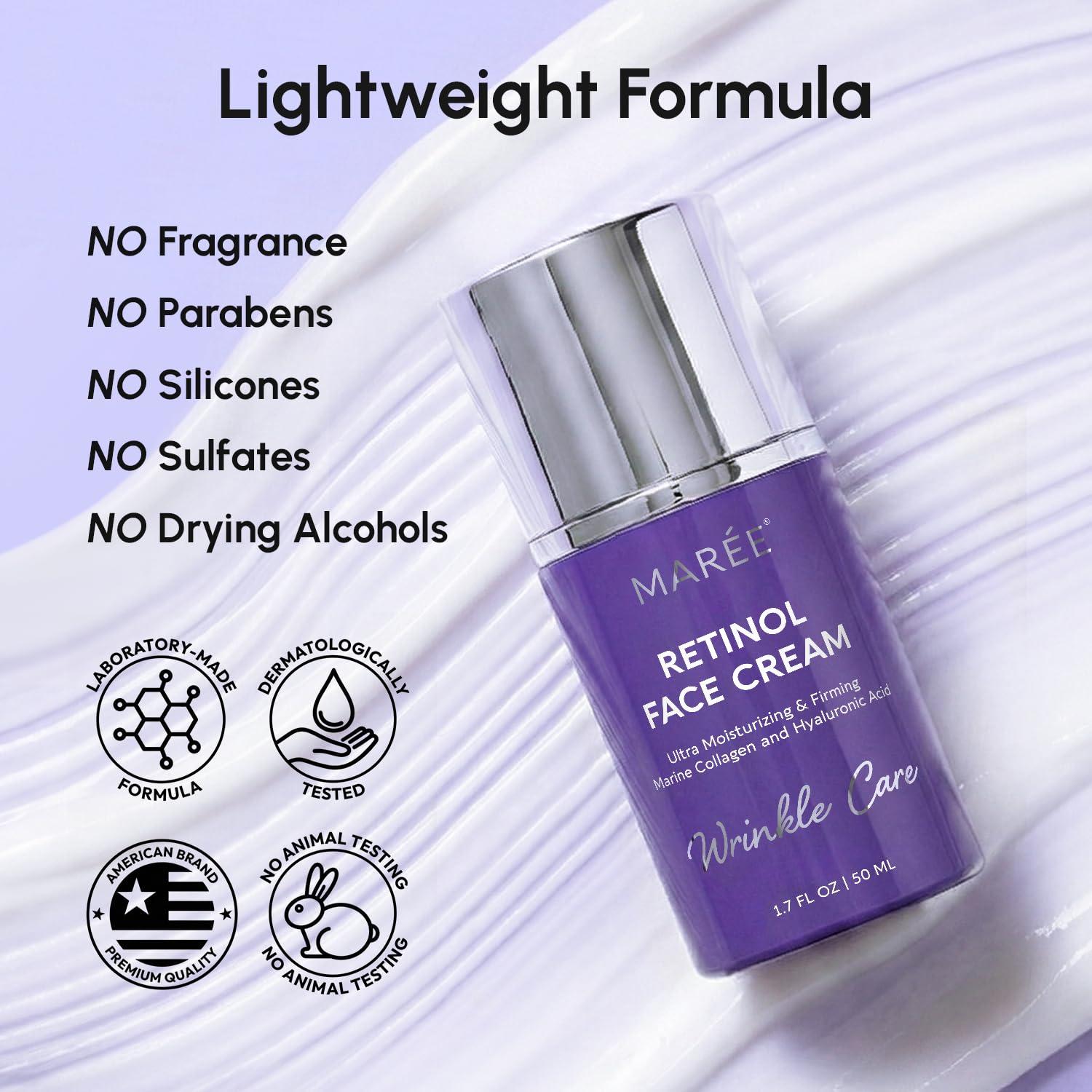 MAREE Face Moisturizer – Retinol Face Cream for Women Moisturizing with Collagen & Hyaluronic Acid – Day & Night Anti-Aging Facial Wrinkle DD Cream Moisturizer for Dry Skin – Crema Para la Cara(Wrinkle Smoothing)
