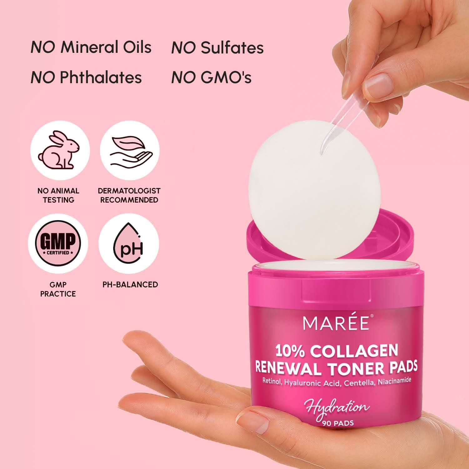 MAREE Glycolic Acid Pads – Toner Pads for Face Cleansing – Exfoliating Pad with Tea Tree Oil, Salicylic Acid & Vitamins E, B3, B5 – Acne Clearing, Skin Pore Resurfacing & Radiance Device – 80 Count(Retinol & Collagen Pads)