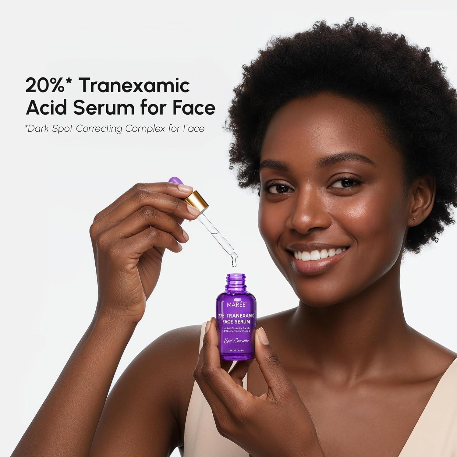 MAREE 20% Tranexamic Acid Serum Complex with Niacinamide & Vitamin C – Serum for Face & Body Dark Spot Corrector – Age Spots Hyperpigmentation Care Remover – Brightening Acido Tranexamico para Manchas(Tranexamic Acid Face Serum)