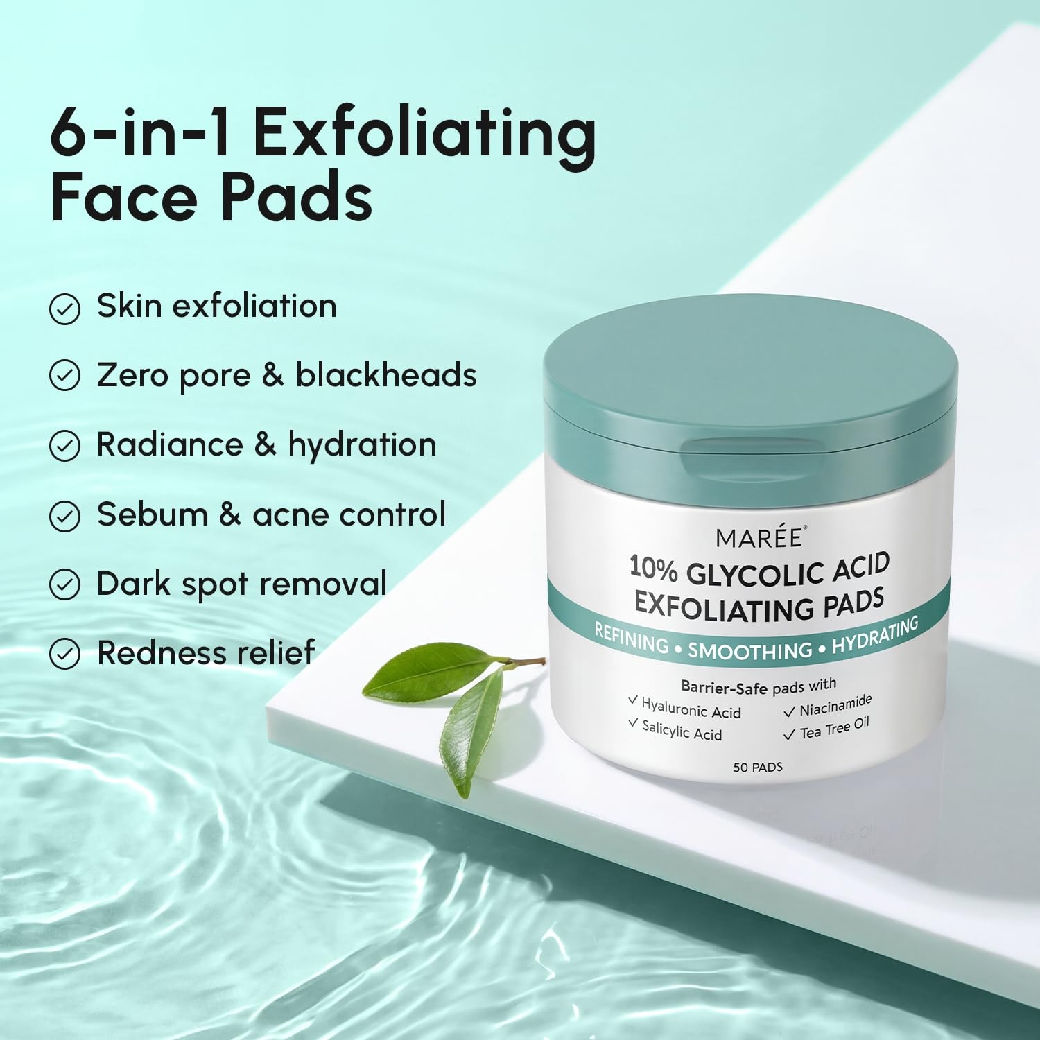 MAREE Self Tanning Facial Pads – Exfoliating Glow Pads & Tan Towels for Face & Body – Travel Size Self Tanner Wipes for Sunless Face Tanning – No Rinse Gradual Natural Fair to Medium Tan Towelettes(Dark Blue)