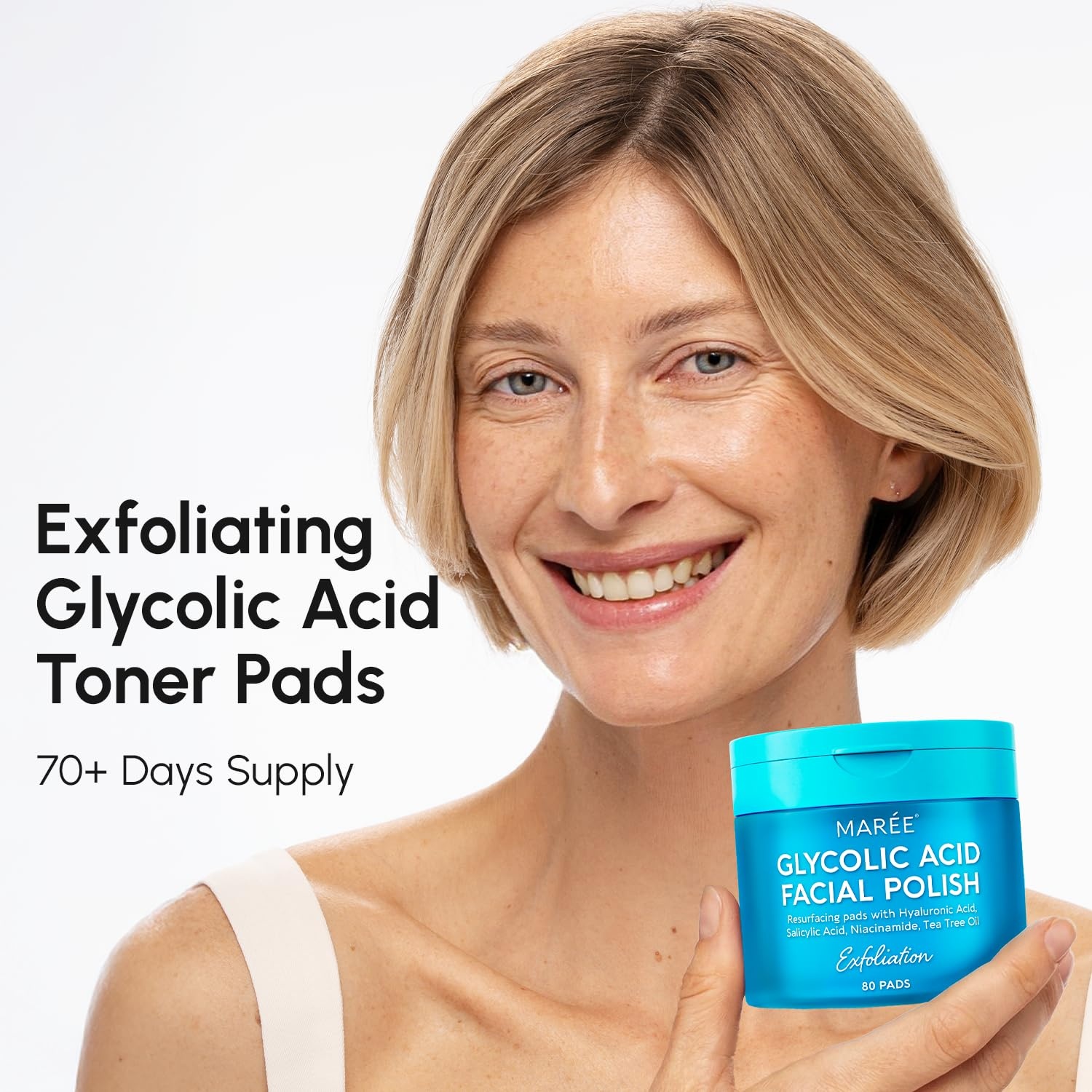 MAREE Self Tanning Facial Pads – Exfoliating Glow Pads & Tan Towels for Face & Body – Travel Size Self Tanner Wipes for Sunless Face Tanning – No Rinse Gradual Natural Fair to Medium Tan Towelettes(Blue)