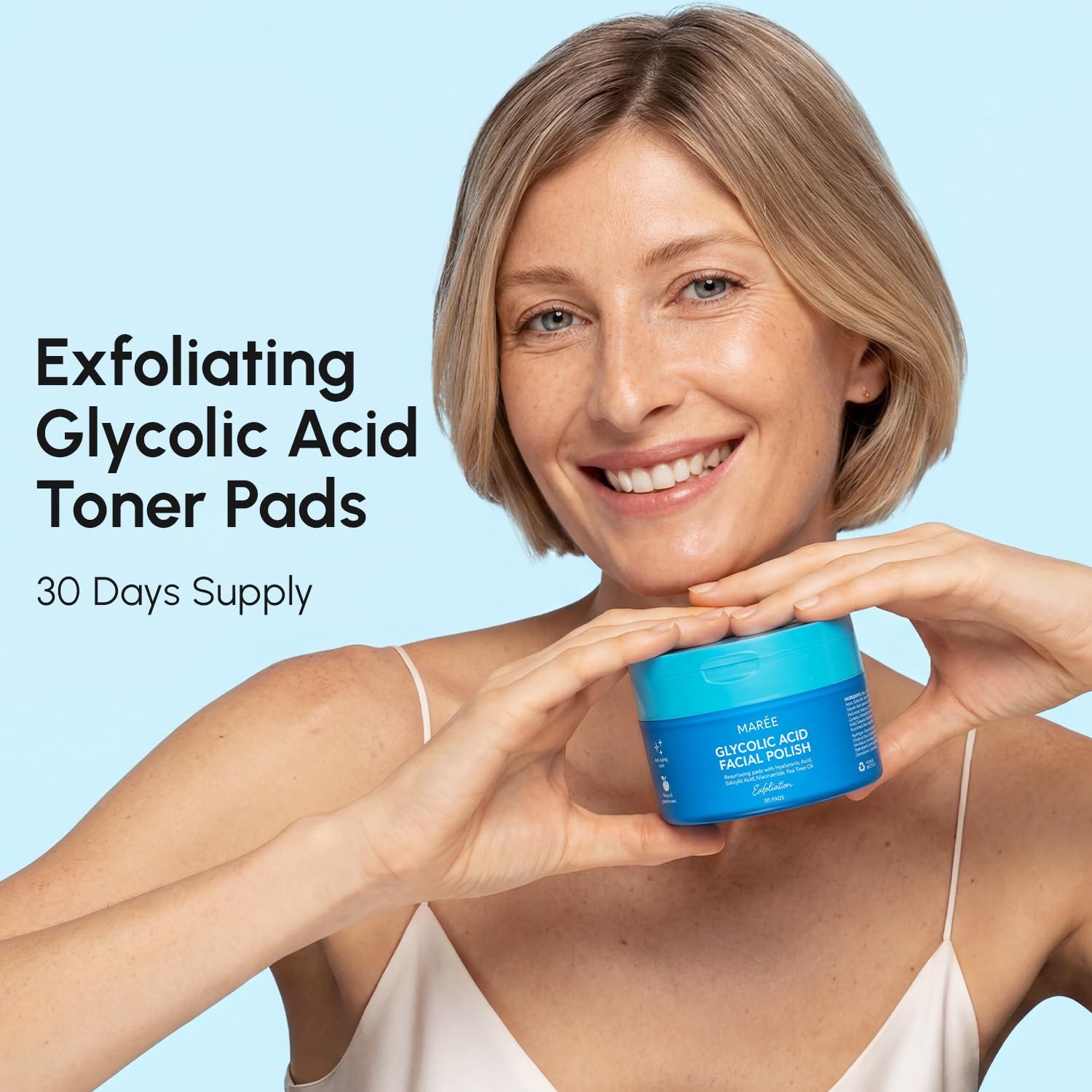 MAREE Self Tanning Facial Pads – Exfoliating Glow Pads & Tan Towels for Face & Body – Travel Size Self Tanner Wipes for Sunless Face Tanning – No Rinse Gradual Natural Fair to Medium Tan Towelettes(Blue)