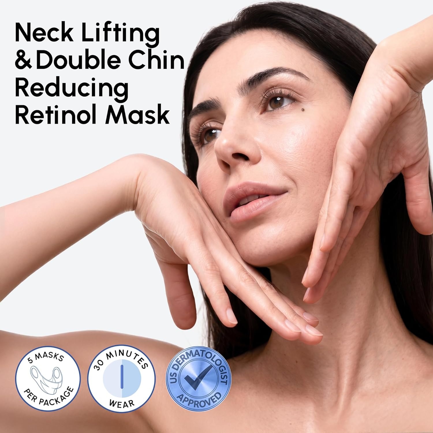 MAREE V Line Lifting Mask Chin Strap – Advanced Retinol Face Lifting Mask & Neck Lift Tape – Double Chin Reducer & Jawline Shaper – Retinol Collagen Facial Masks for Face Lift, Tightening and Firming(5 Count (Pack of 1))