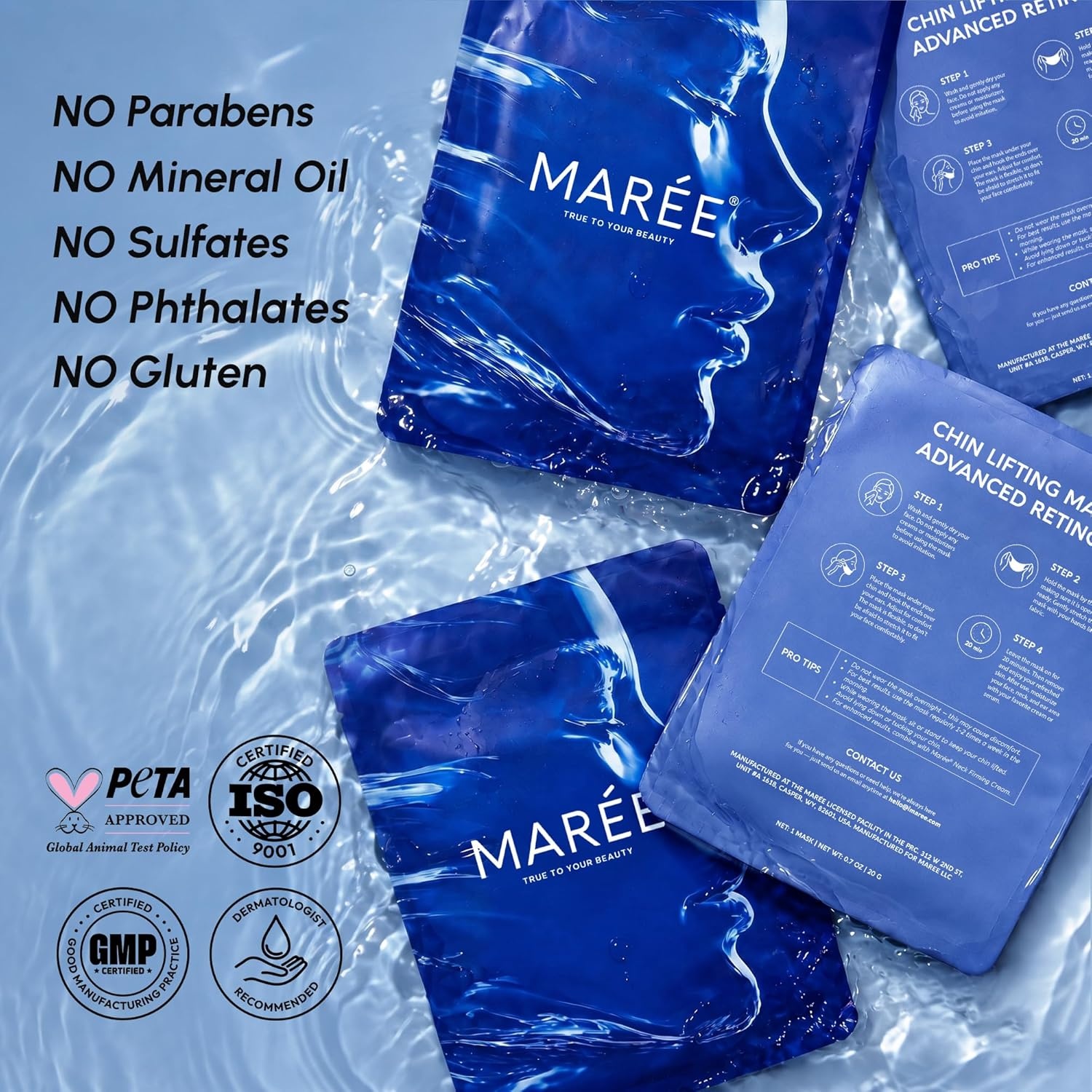 MAREE V Line Lifting Mask Chin Strap – Advanced Retinol Face Lifting Mask & Neck Lift Tape – Double Chin Reducer & Jawline Shaper – Retinol Collagen Facial Masks for Face Lift, Tightening and Firming(5 Count (Pack of 1))