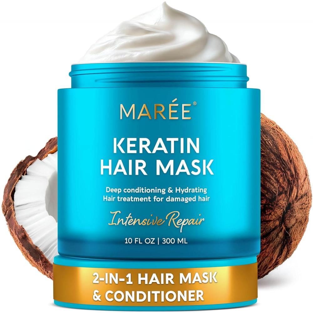 MAREE Curl Repair Hair Mask – Deep Conditioning Care for Damaged, Dry Curly Hair Products for Women & Men – Curl Moisturizer & Conditioner – Tratamiento Mascarilla para el Cabello Seco y Maltratado(White)