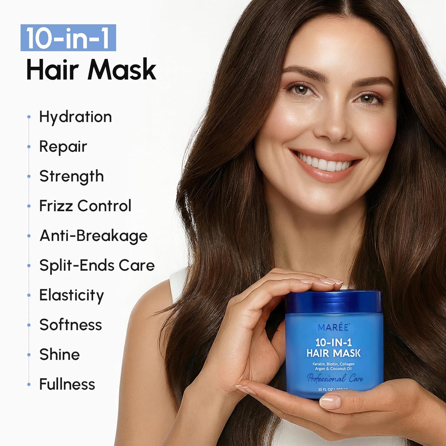 MAREE Curl Repair Hair Mask – Deep Conditioning Care for Damaged, Dry Curly Hair Products for Women & Men – Curl Moisturizer & Conditioner – Tratamiento Mascarilla para el Cabello Seco y Maltratado(10-in-1)
