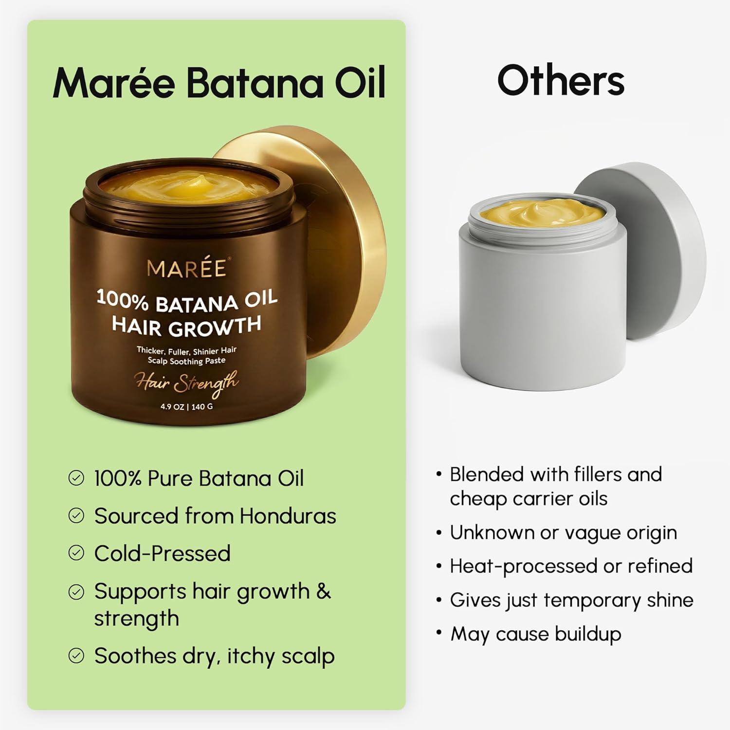 MAREE Batana Oil for Hair Growth – 100% Natural Botana Oils Hair Growth – Raw Batama Oil Paste from Honduras – Density, Thickness & Scalp Soothing for Women and Men – Aceite de Batana Para el Cabello(4.9 Ounce (Pack of 1))