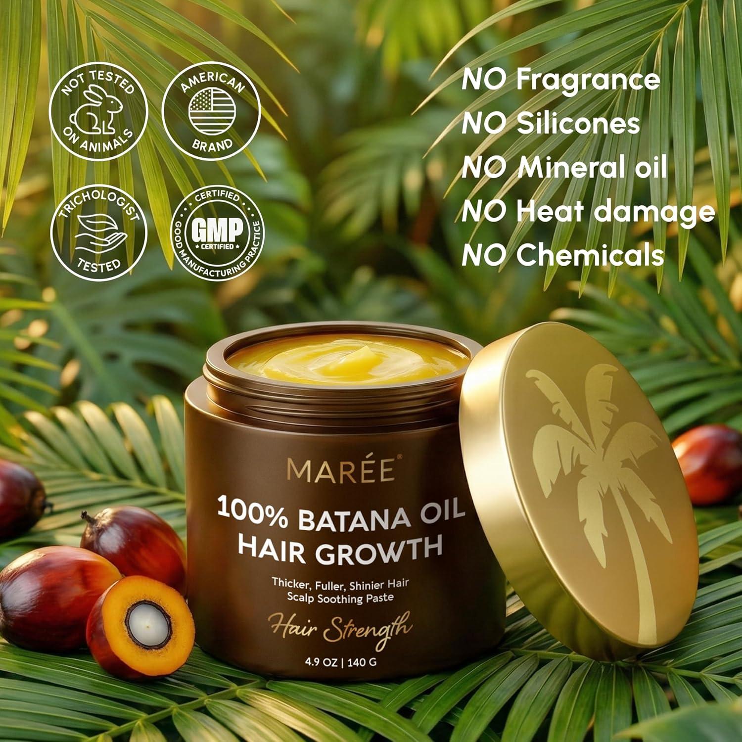 MAREE Batana Oil for Hair Growth – 100% Natural Botana Oils Hair Growth – Raw Batama Oil Paste from Honduras – Density, Thickness & Scalp Soothing for Women and Men – Aceite de Batana Para el Cabello(4.9 Ounce (Pack of 1))