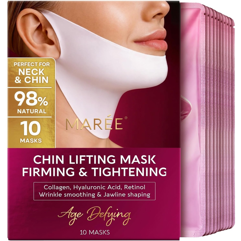 MAREE V Line Lifting Mask – Anti Aging Neck Lift Tape & Chin Strap for Sleeping – Tightening and Lifting Neck Wrinkle Patch and Double Chin Reducer for Face Lift – Depuffer Jawline Shaper Facial Masks(10 Count (Pack of 1))