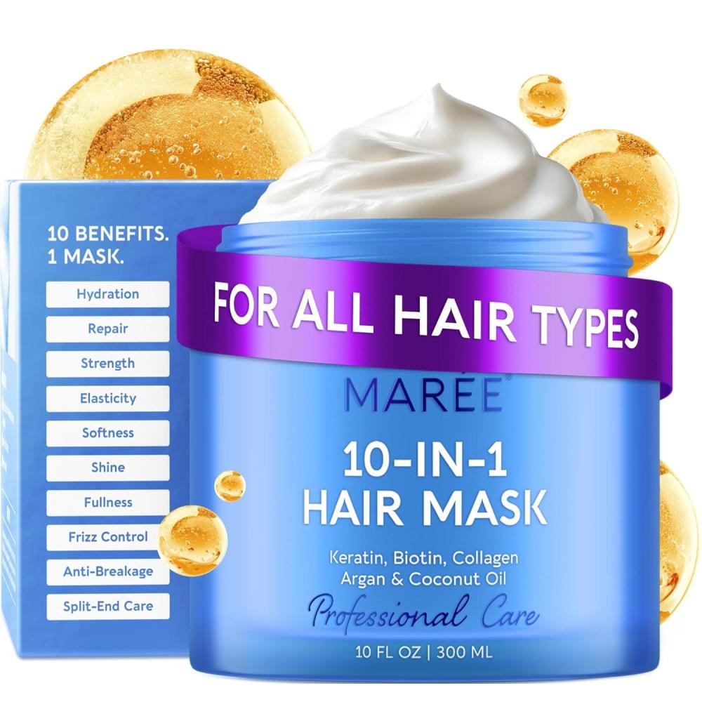 MAREE Deep Conditioning Leave-In Hair Mask for Damaged Hair – Keratin Hair Treatment with Biotin, Natural Oils & Vitamins – Leave-In Conditioner for Repair and Hydration – Mascarilla Para Cabello(10-in-1)