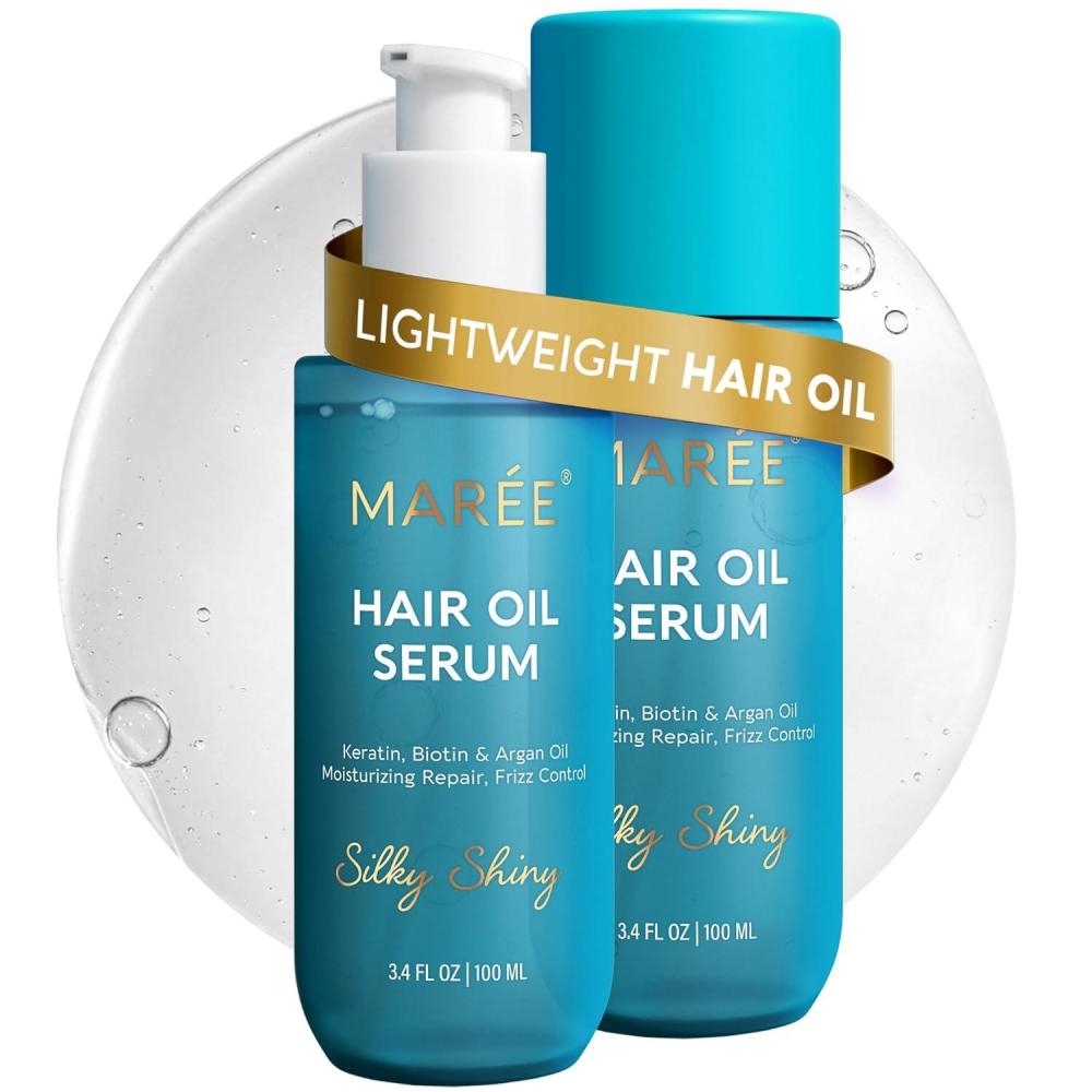 MAREE Hair Serum for Dry and Curly Hair Gloss – Hair Oil for Frizzy Hair with Argan Oil, Keratin & Biotin – Frizz Control Hair Care Products for Women – Aceite Para el Cabello – Keratin Hair Treatment(Original Hair Oil 2 Pack)