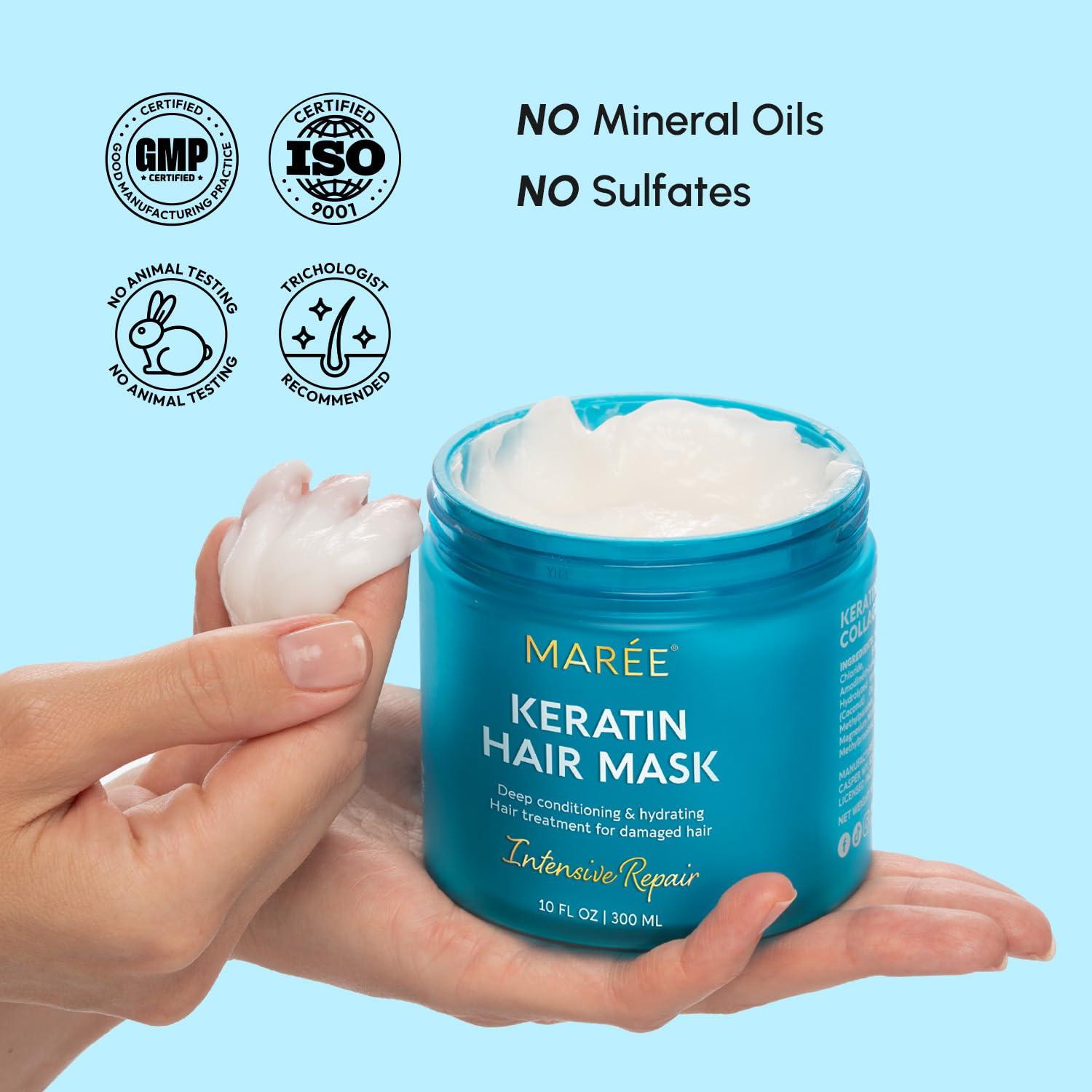 MAREE Deep Conditioning Leave-In Hair Mask for Damaged Hair – Keratin Hair Treatment with Biotin, Natural Oils & Vitamins – Leave-In Conditioner for Repair and Hydration – Mascarilla Para Cabello(White)