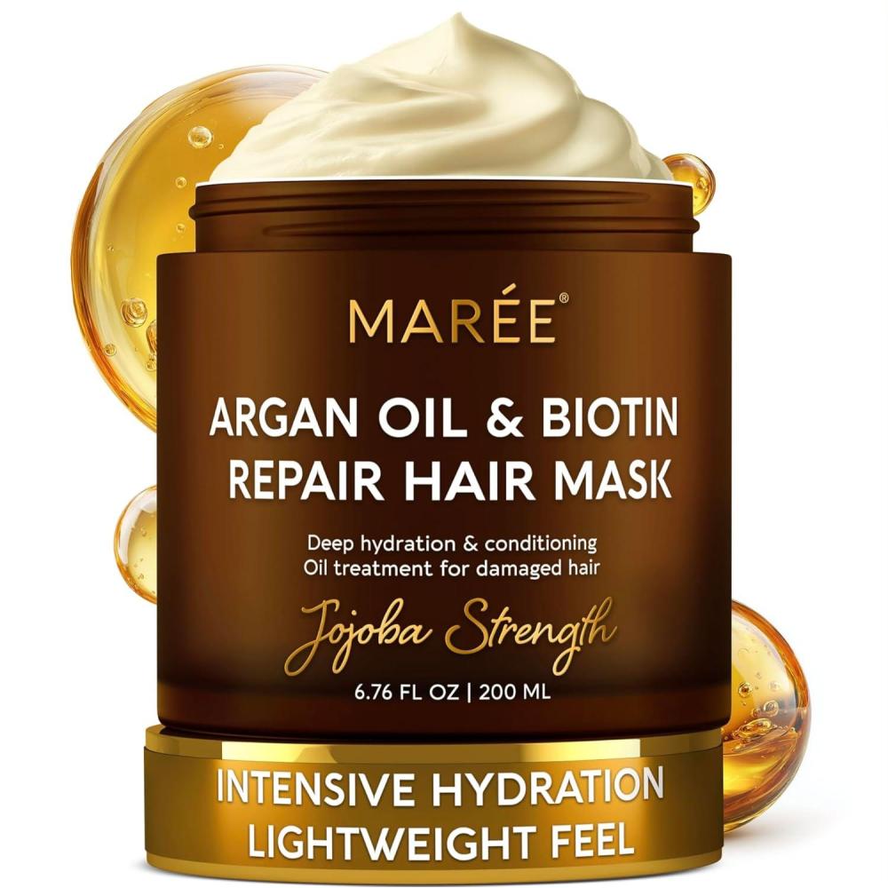 MAREE Deep Conditioning Leave-In Hair Mask for Damaged Hair – Keratin Hair Treatment with Biotin, Natural Oils & Vitamins – Leave-In Conditioner for Repair and Hydration – Mascarilla Para Cabello(Argan Oil & Biotin)
