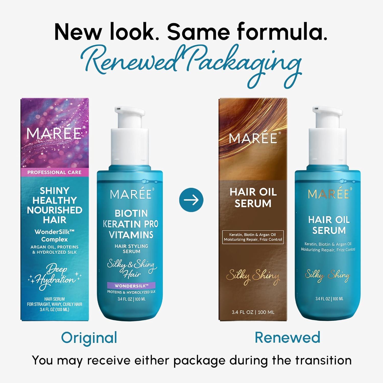 MAREE Hair Serum for Dry and Curly Hair Gloss – Hair Oil for Frizzy Hair with Argan Oil, Keratin & Biotin – Frizz Control Hair Care Products for Women – Aceite Para el Cabello – Keratin Hair Treatment(Original Hair Oil)