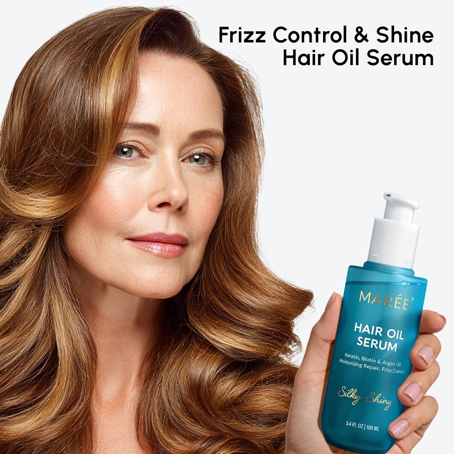 MAREE Hair Serum for Dry and Curly Hair Gloss – Hair Oil for Frizzy Hair with Argan Oil, Keratin & Biotin – Frizz Control Hair Care Products for Women – Aceite Para el Cabello – Keratin Hair Treatment(Original Hair Oil)