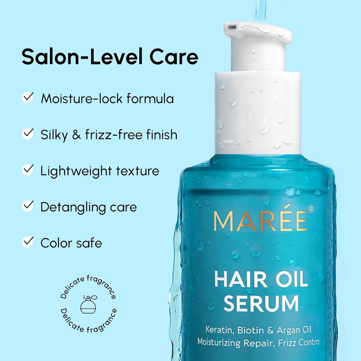 MAREE Hair Serum for Dry and Curly Hair Gloss – Hair Oil for Frizzy Hair with Argan Oil, Keratin & Biotin – Frizz Control Hair Care Products for Women – Aceite Para el Cabello – Keratin Hair Treatment(Original Hair Oil)