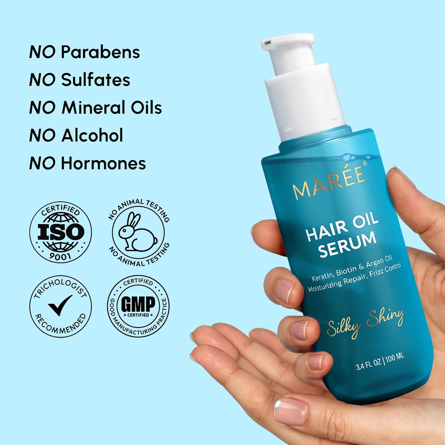 MAREE Hair Serum for Dry and Curly Hair Gloss – Hair Oil for Frizzy Hair with Argan Oil, Keratin & Biotin – Frizz Control Hair Care Products for Women – Aceite Para el Cabello – Keratin Hair Treatment(Original Hair Oil)