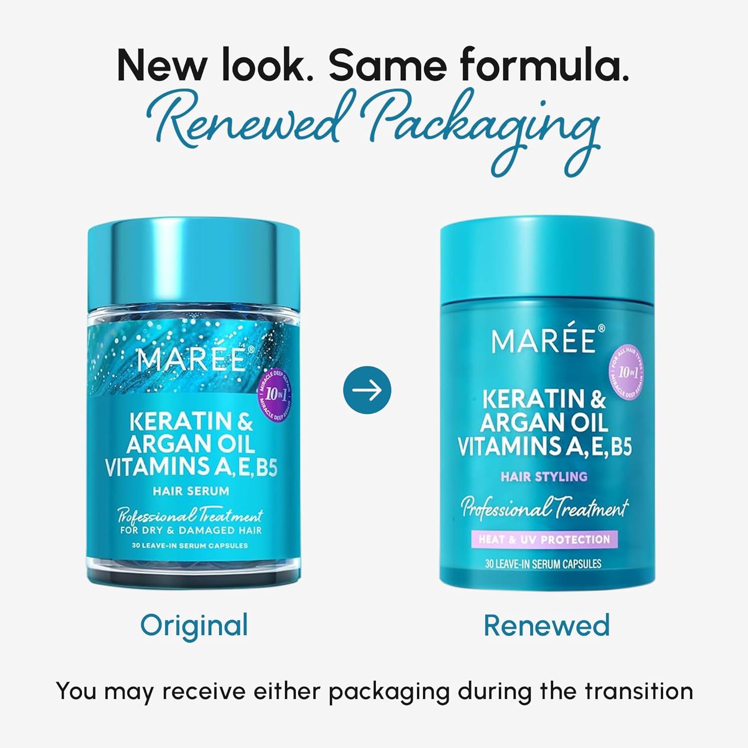 MAREE Hair Serum for Dry and Curly Hair Gloss – Hair Oil for Frizzy Hair with Argan Oil, Keratin & Biotin – Frizz Control Hair Care Products for Women – Aceite Para el Cabello – Keratin Hair Treatment(Hair Oil Capsules)