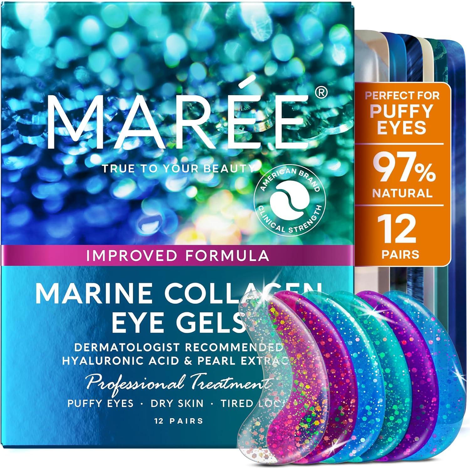 MAREE Eye Gels – Cooling Pads Under Eye Patches for Puffy Eyes and Dark Circles with Collagen & Hyaluronic Acid – Anti Wrinkles Under Eye Masks Skincare Treatment for Puffiness – Parches Para Ojeras(Multicolor)
