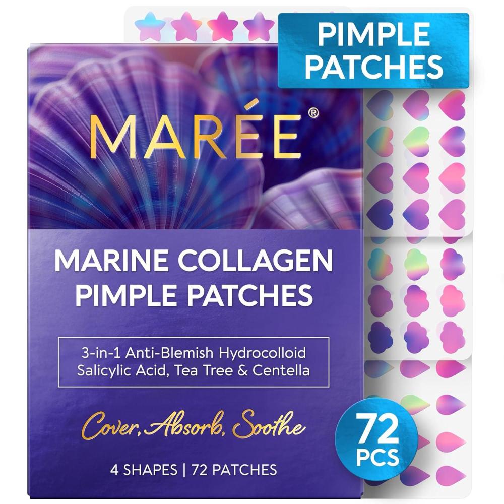 MAREE Invisible Pimple Patches – Clear Pimple Patches for Face – Hydrocolloid Acne Patches Anti Blemish – Zit Stickers for Face – Parches Para Acne – Pinple Zit Patches Pimple Stickers – 72 Dots(Holographic)