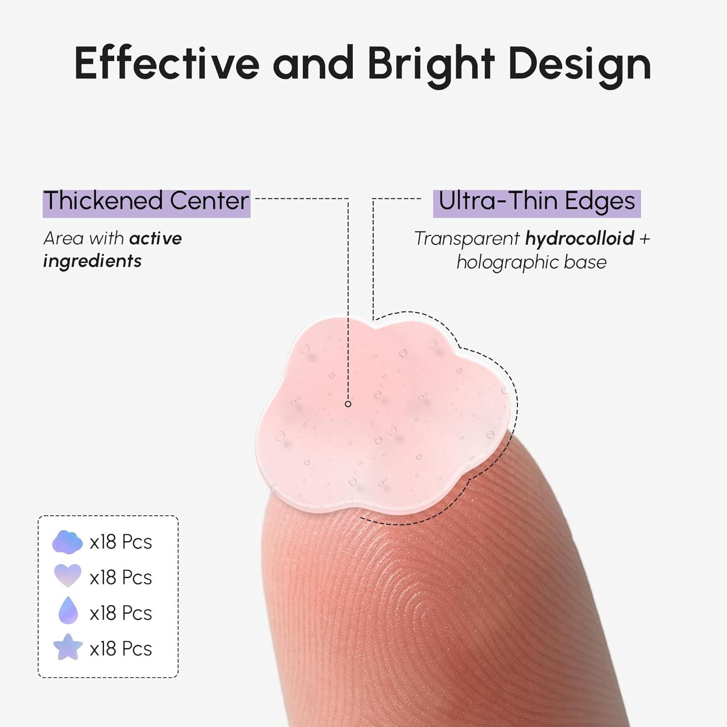 MAREE Invisible Pimple Patches – Clear Pimple Patches for Face – Hydrocolloid Acne Patches Anti Blemish – Zit Stickers for Face – Parches Para Acne – Pinple Zit Patches Pimple Stickers – 72 Dots(Holographic)