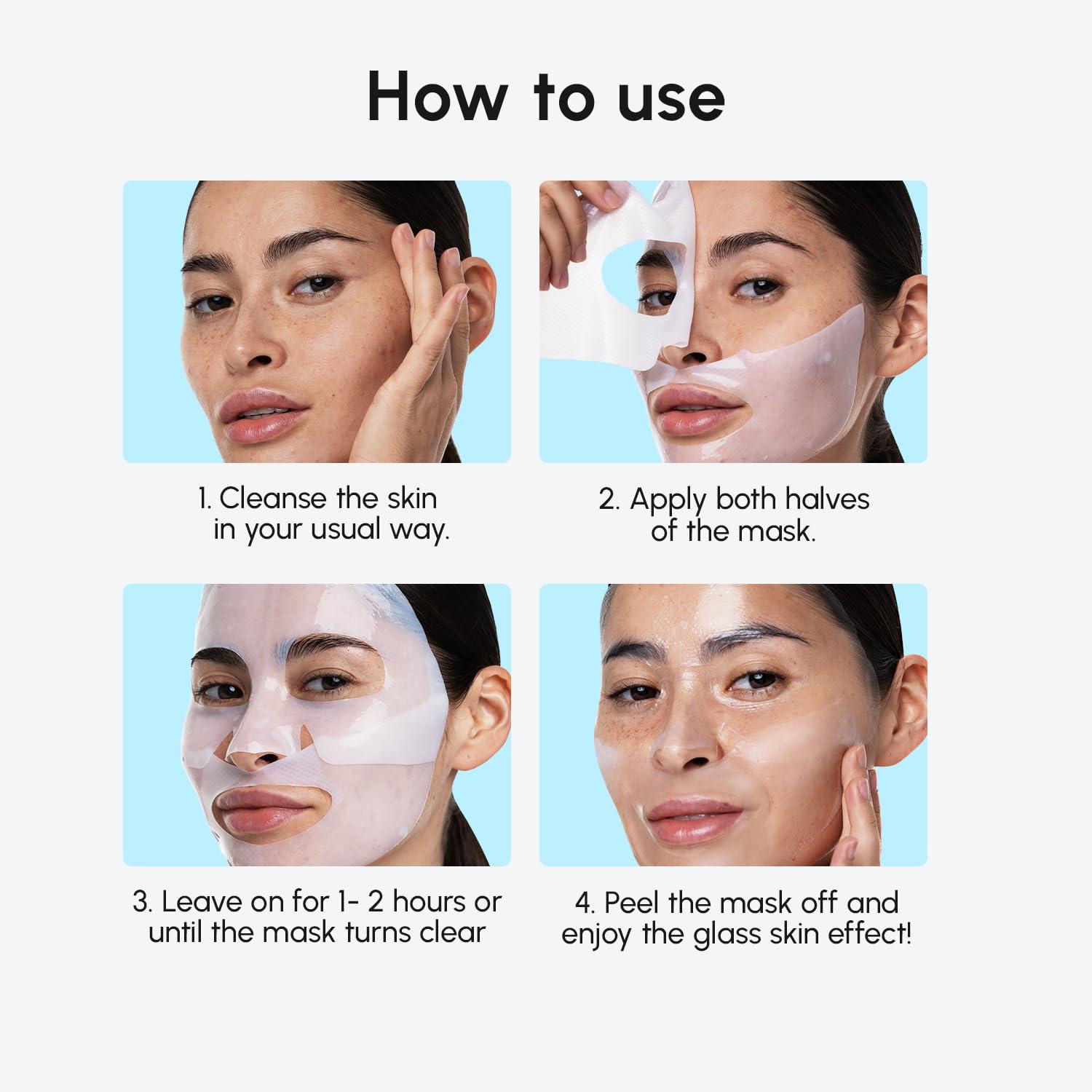 MAREE Collagen Facial Mask with Hyaluronic Acid — Sheet Face Mask Skincare — Centella Asiatica, Green & Red Algae Extract — Hydrating Facemask For Women Skin Care — Mascarillas Para La Cara — 6 Count(White)