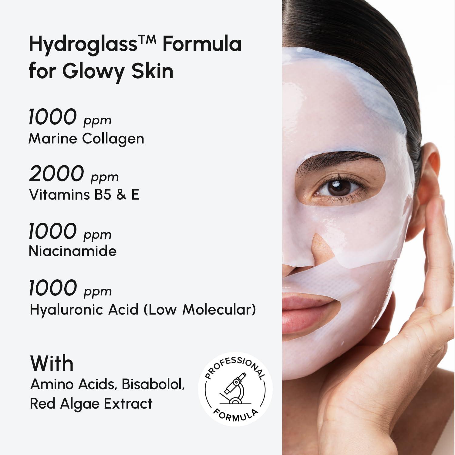 MAREE Collagen Facial Mask with Hyaluronic Acid — Sheet Face Mask Skincare — Centella Asiatica, Green & Red Algae Extract — Hydrating Facemask For Women Skin Care — Mascarillas Para La Cara — 6 Count(White)