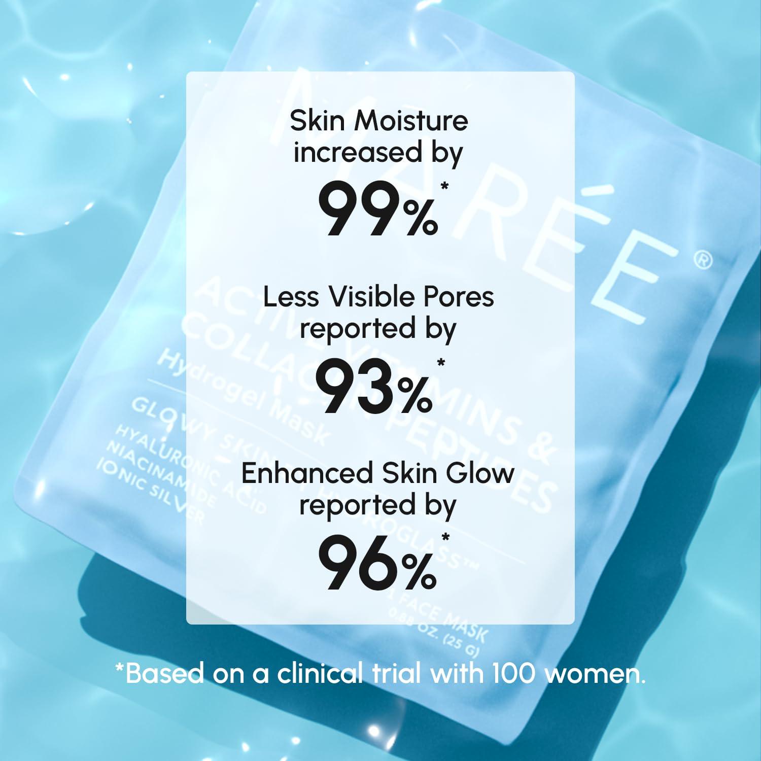 MAREE Collagen Facial Mask with Hyaluronic Acid — Sheet Face Mask Skincare — Centella Asiatica, Green & Red Algae Extract — Hydrating Facemask For Women Skin Care — Mascarillas Para La Cara — 6 Count(White)