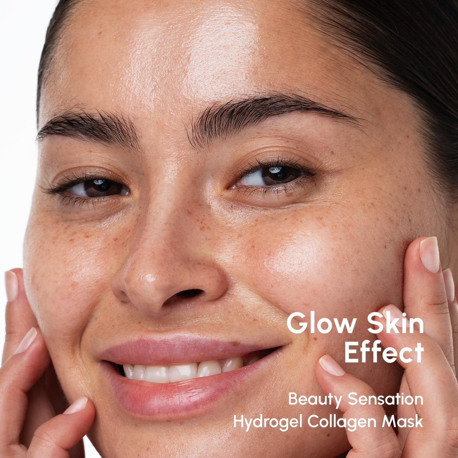 MAREE Collagen Facial Mask with Hyaluronic Acid — Sheet Face Mask Skincare — Centella Asiatica, Green & Red Algae Extract — Hydrating Facemask For Women Skin Care — Mascarillas Para La Cara — 6 Count(White)