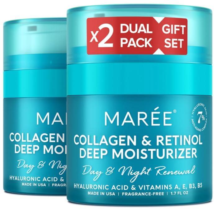 MAREE Face Moisturizer Retinol Cream for Face – Daily Wrinkle Cream for Women – Anti-Aging Face Cream – Facial Moisturizer with Collagen – Crema Hidratante Para la Cara for Skin Tightening(1.7 Fl Oz (Pack of 2))