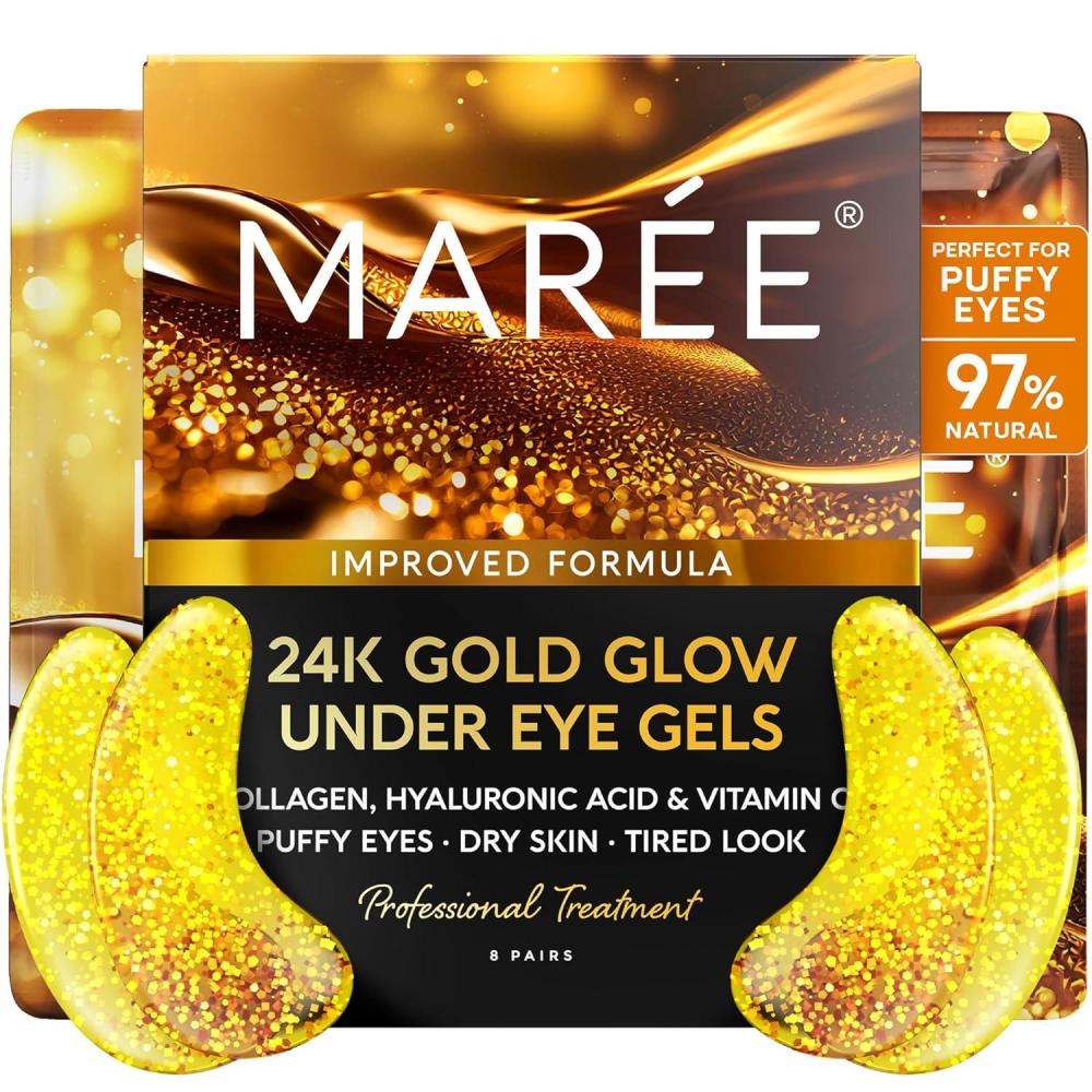 MAREE Eye Gels – Cooling Pads Under Eye Patches for Puffy Eyes and Dark Circles with Collagen & Hyaluronic Acid – Anti Wrinkles Under Eye Masks Skincare Treatment for Puffiness – Parches Para Ojeras(Gold)