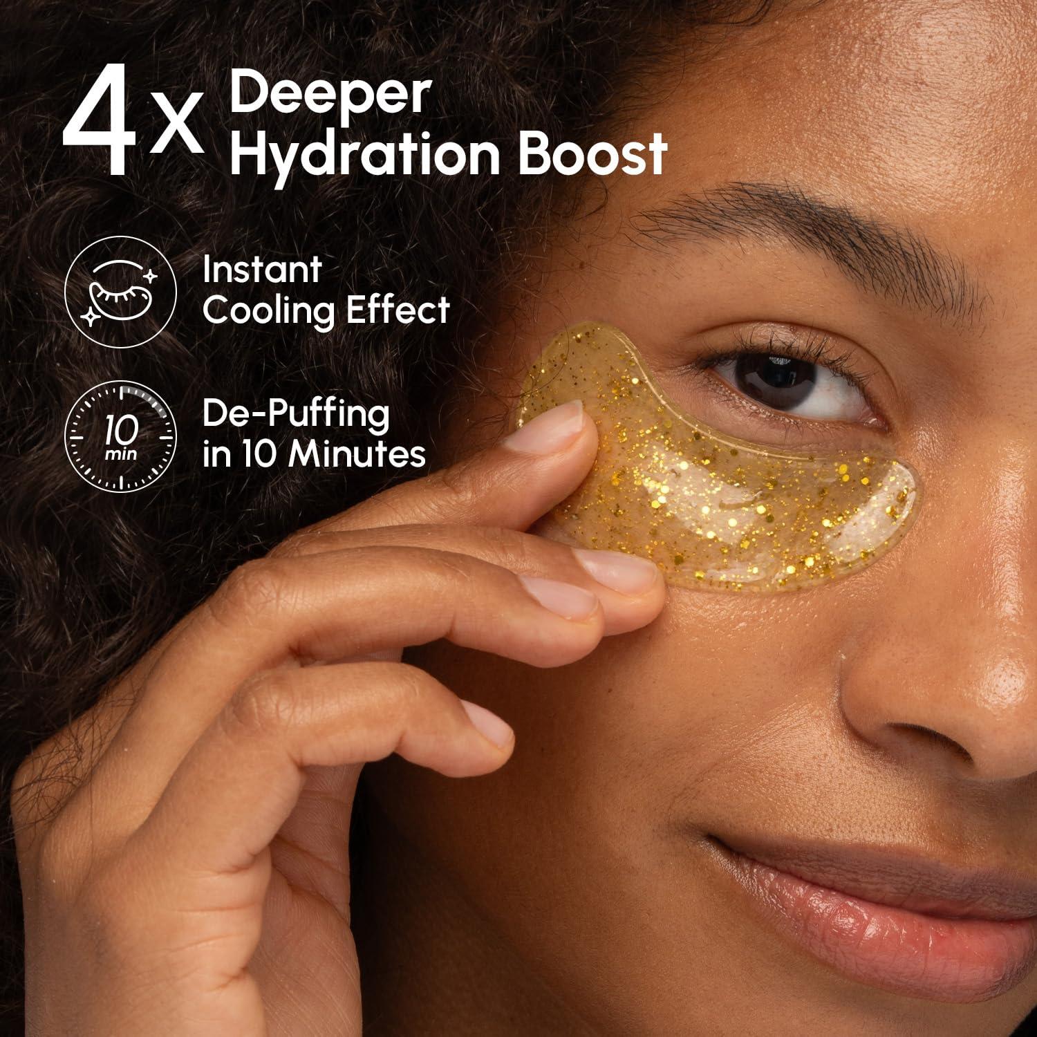 MAREE Eye Gels – Cooling Pads Under Eye Patches for Puffy Eyes and Dark Circles with Collagen & Hyaluronic Acid – Anti Wrinkles Under Eye Masks Skincare Treatment for Puffiness – Parches Para Ojeras(Gold)