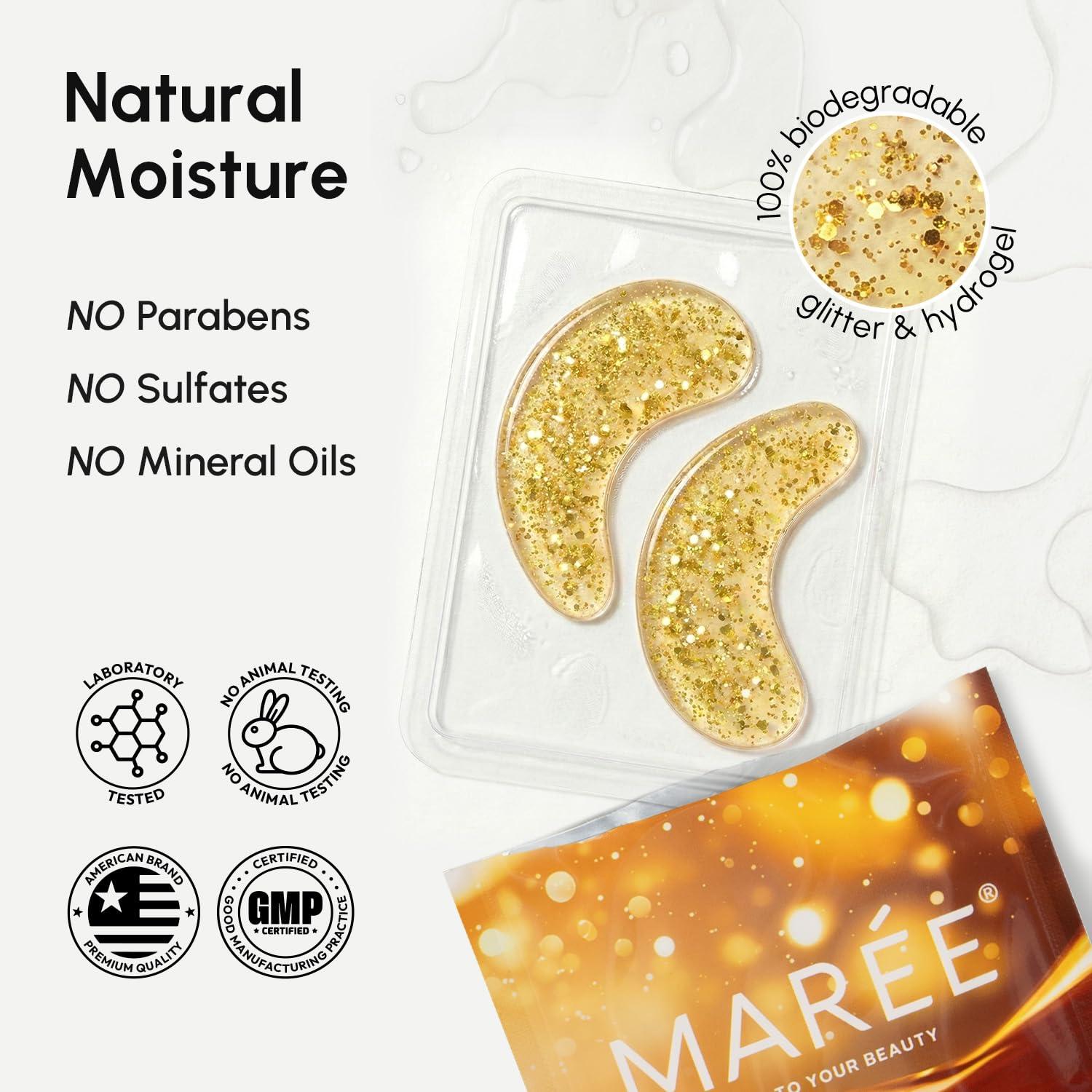 MAREE Eye Gels – Cooling Pads Under Eye Patches for Puffy Eyes and Dark Circles with Collagen & Hyaluronic Acid – Anti Wrinkles Under Eye Masks Skincare Treatment for Puffiness – Parches Para Ojeras(Gold)