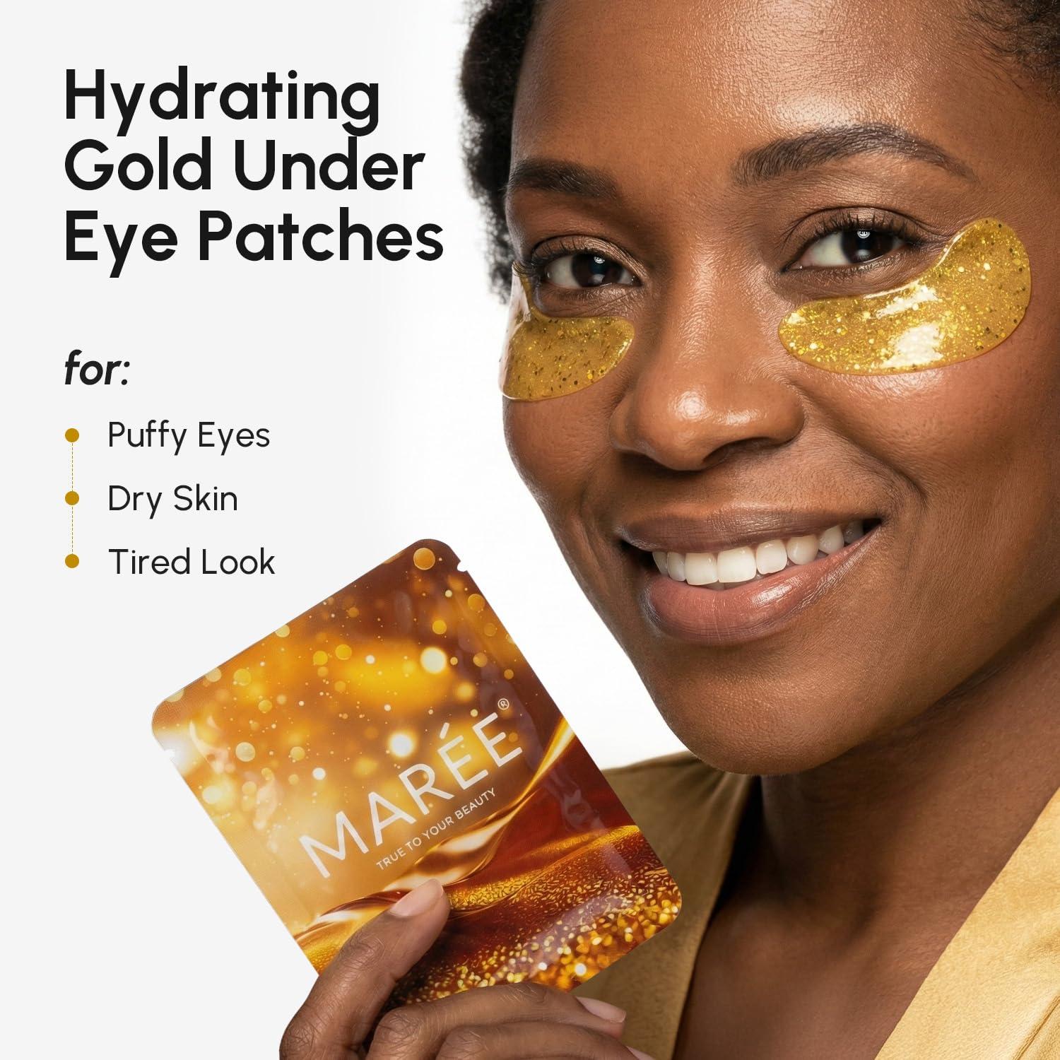 MAREE Eye Gels – Cooling Pads Under Eye Patches for Puffy Eyes and Dark Circles with Collagen & Hyaluronic Acid – Anti Wrinkles Under Eye Masks Skincare Treatment for Puffiness – Parches Para Ojeras(Gold)