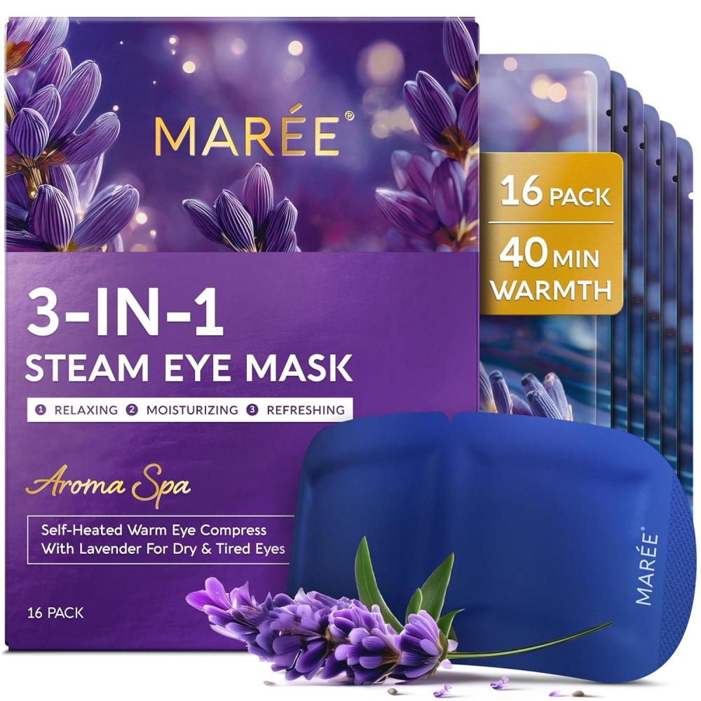 MAREE Heated Eye Masks for Dry Eyes – Steam Eye Mask Disposable – Lavender Self Heating Eye Mask for Puffy Eye – Facial Steamer Alternative for Relaxation – Warm Compress for Eyes – Spa Gift for Women(16 Count (Pack of 1))