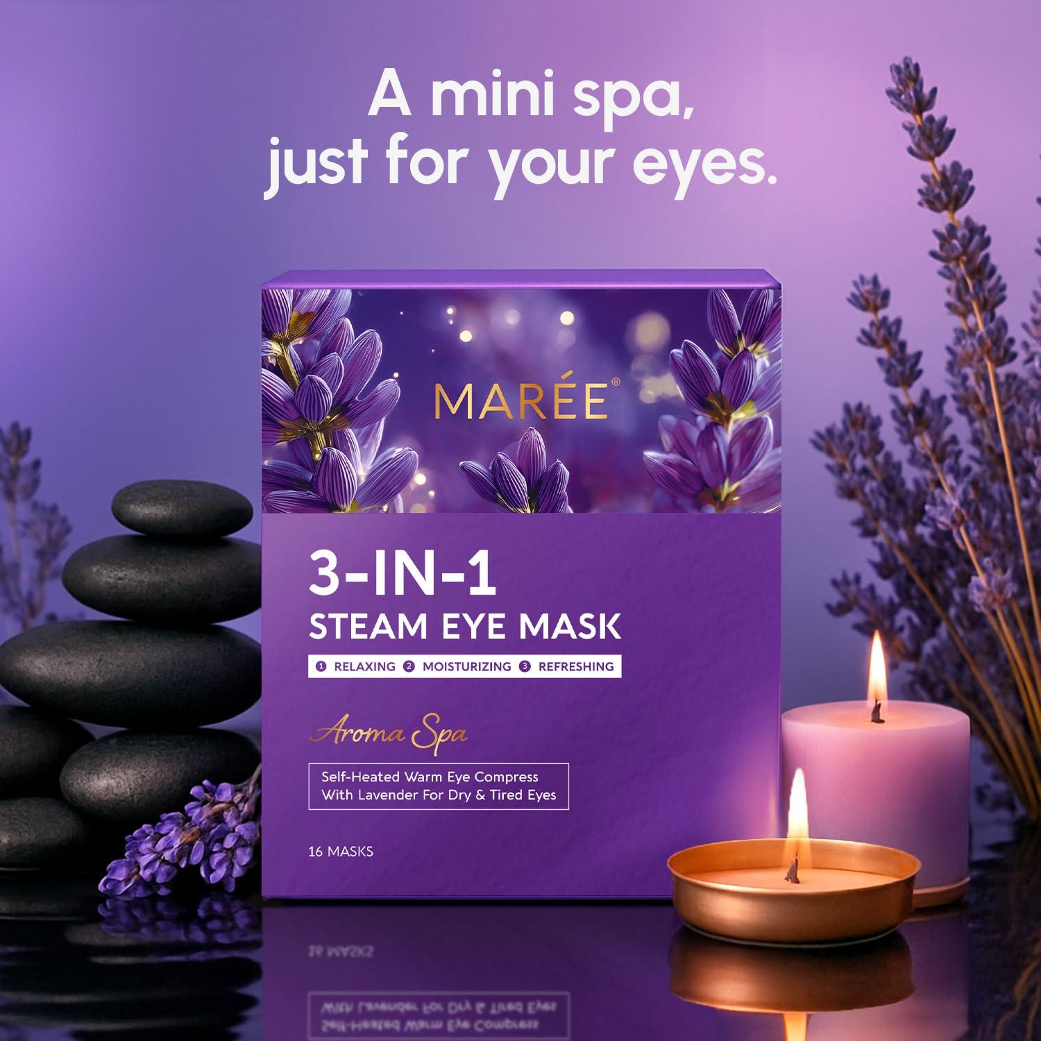 MAREE Heated Eye Masks for Dry Eyes – Steam Eye Mask Disposable – Lavender Self Heating Eye Mask for Puffy Eye – Facial Steamer Alternative for Relaxation – Warm Compress for Eyes – Spa Gift for Women(16 Count (Pack of 1))
