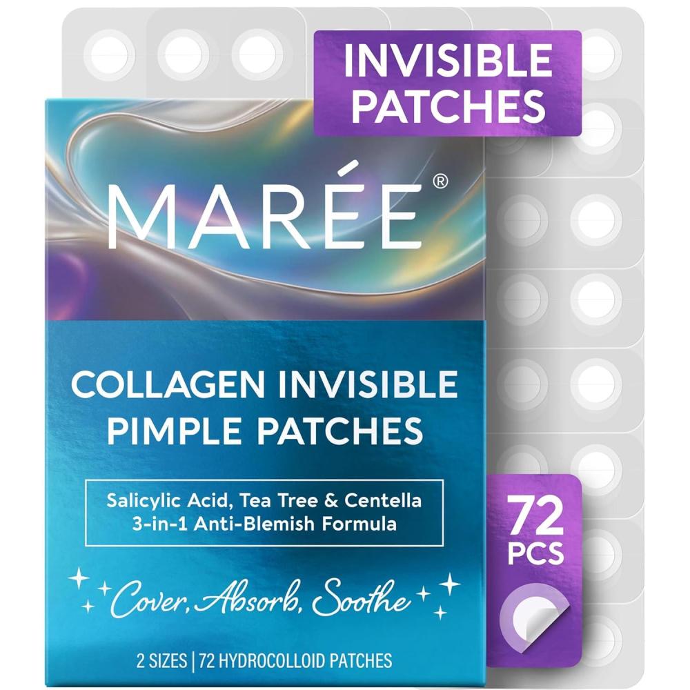 MAREE Invisible Pimple Patches – Clear Pimple Patches for Face – Hydrocolloid Acne Patches Anti Blemish – Zit Stickers for Face – Parches Para Acne – Pinple Zit Patches Pimple Stickers – 72 Dots(Clear)