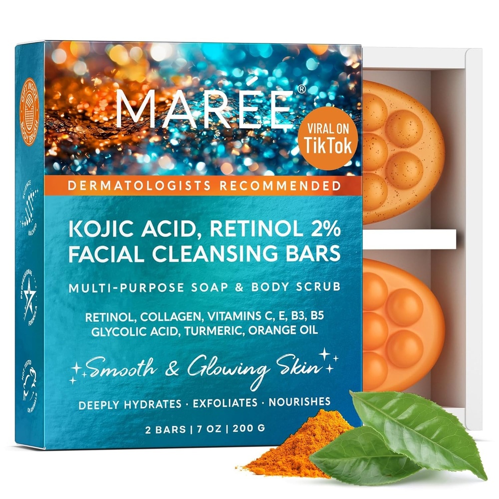 MAREE Kojic Acid Soap & Scrub – Brightening Kojic Acid and Turmeric Soap for Dark Spot and Hyperpigmentation – Dark Spot Remover for Face & Body Wash – Acido Kojico Cream Bar Soaps