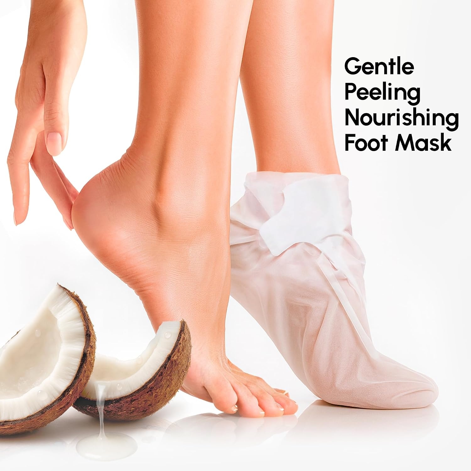 MAREE Foot Peeling Mask – 3-in-1 Foot Mask for Dry Cracked Feet, Callus Remover – Dead Skin Exfoliating Foot Peel Mask with Glycolic Acid – Moisturizing Socks for Men – Spa Self Care Gifts for Women(Coconut)