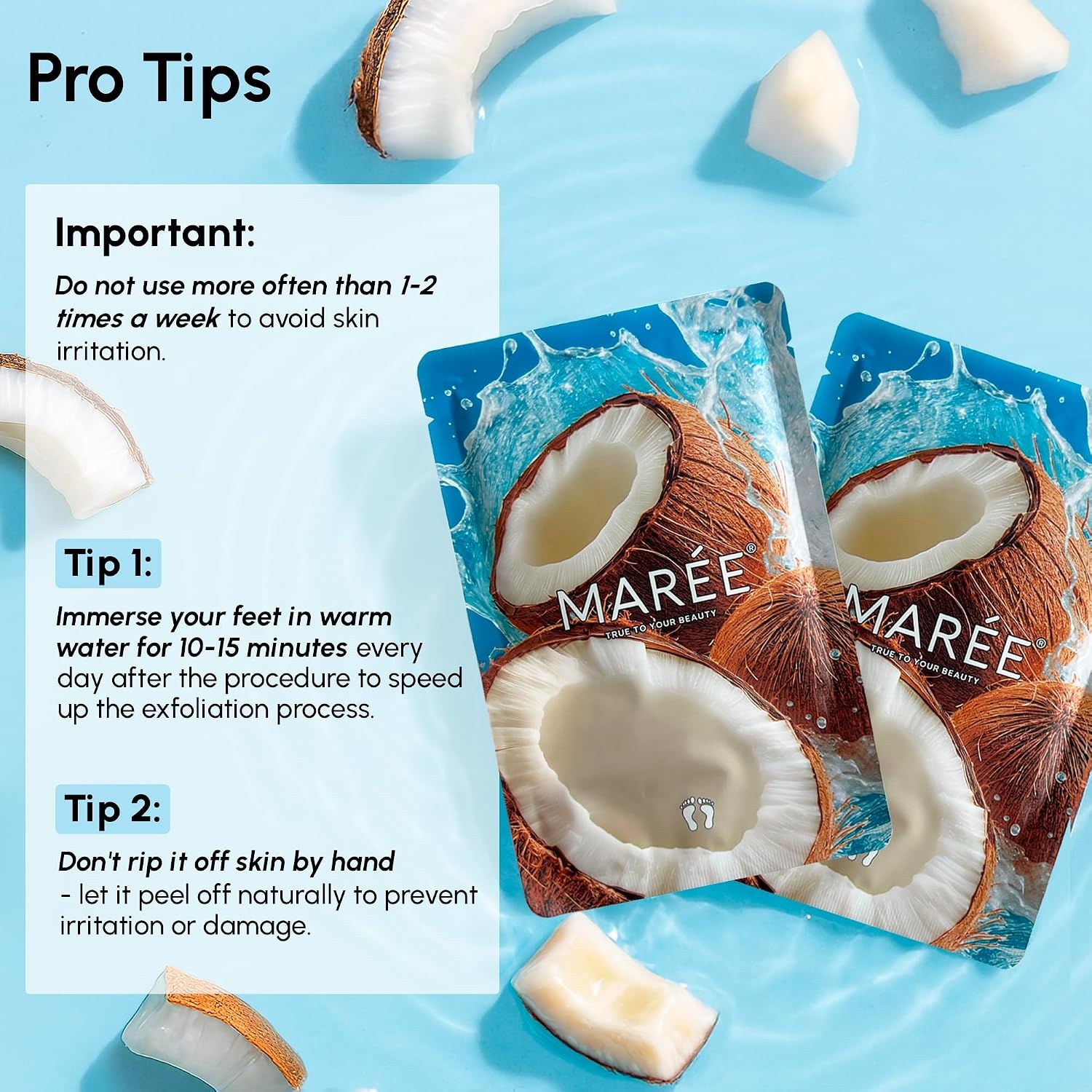 MAREE Foot Peeling Mask – 3-in-1 Foot Mask for Dry Cracked Feet, Callus Remover – Dead Skin Exfoliating Foot Peel Mask with Glycolic Acid – Moisturizing Socks for Men – Spa Self Care Gifts for Women(Coconut)