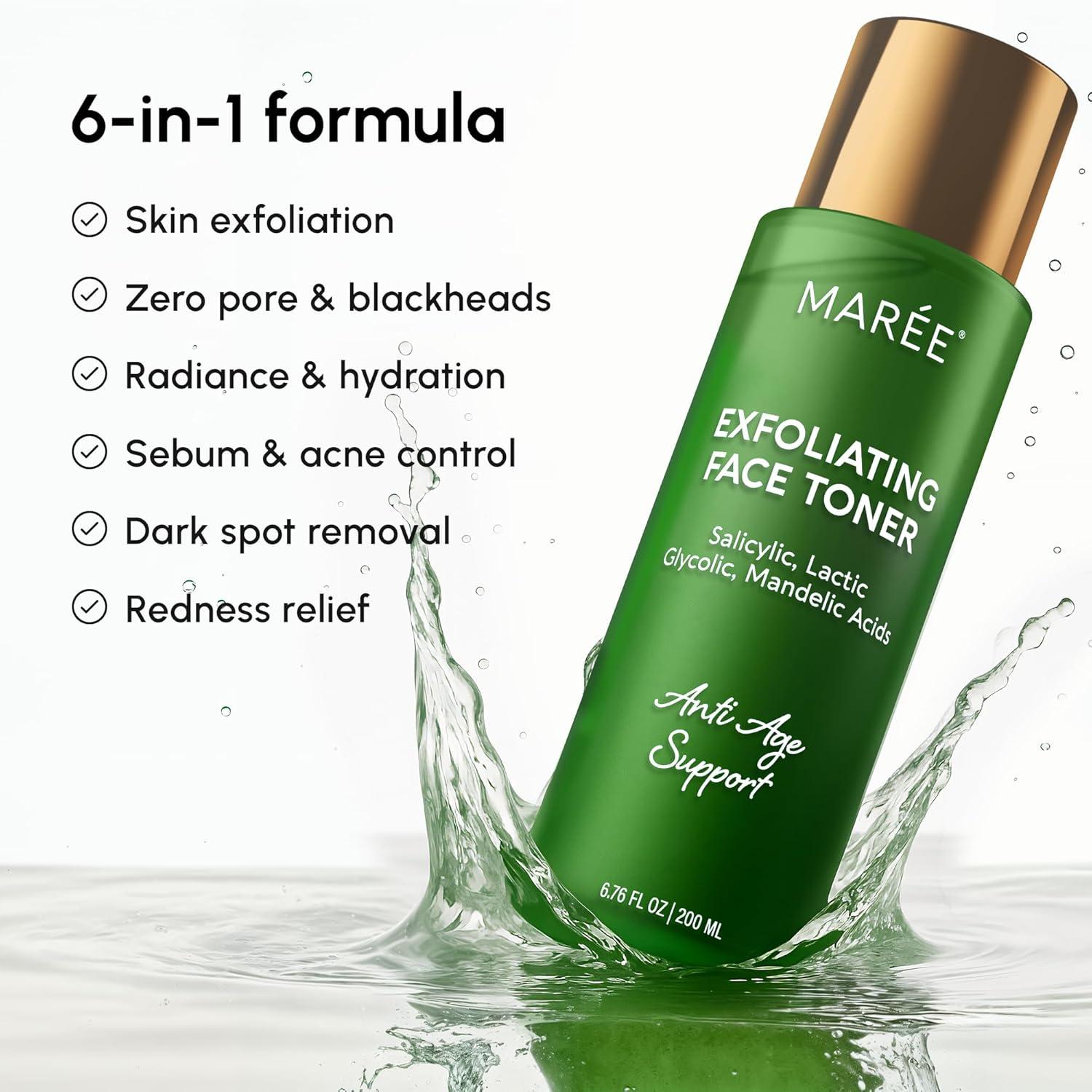 MAREE Exfoliating Toner with Salicylic Acid – AHA BHA Face Exfoliant & Pore Cleaner – BHA Liquid Exfoliant for Sebum & Dead Skin Care Remover – Face Exfoliator – Acido Salicilico Exfoliante Facial(Exfoliating)