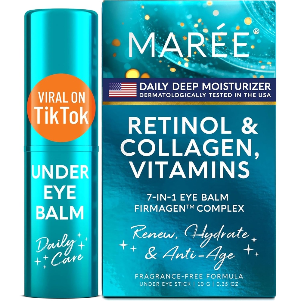 MAREE Under Eye Balm Stick Hydrating – Retinol Caffeine Under Eye Brightener Stick for Older Women – Collagen Undereye Cream for Dark Circles & Wrinkles – 0.28 Ounce, Gold(Teal)
