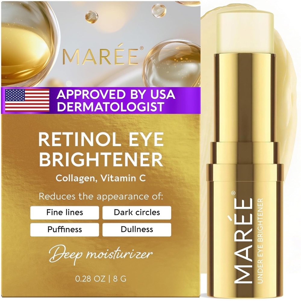 MAREE Under Eye Balm Stick Hydrating – Retinol Caffeine Under Eye Brightener Stick for Older Women – Collagen Undereye Cream for Dark Circles & Wrinkles – 0.28 Ounce, Gold(Gold)