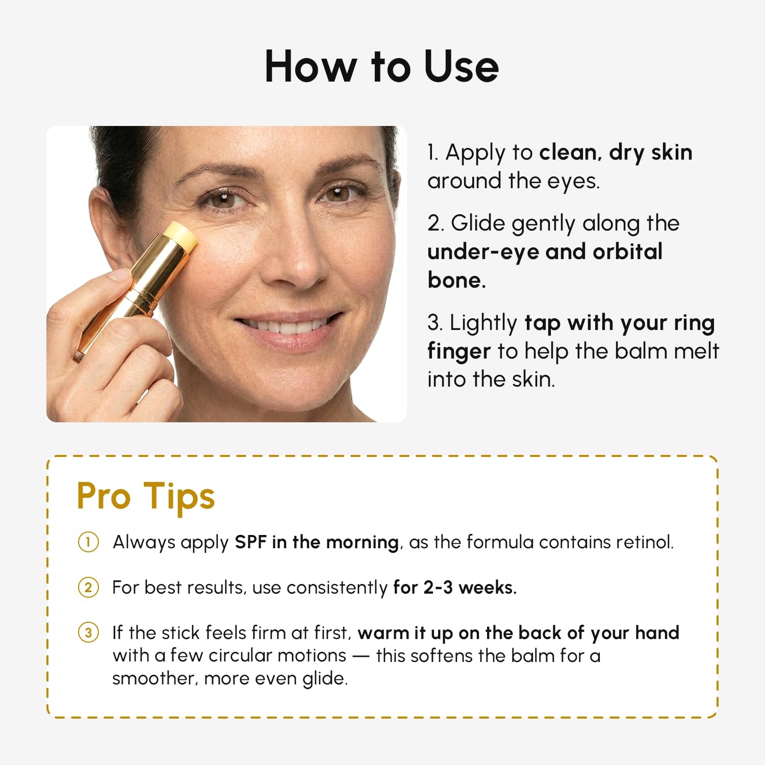 MAREE Under Eye Balm Stick Hydrating – Retinol Caffeine Under Eye Brightener Stick for Older Women – Collagen Undereye Cream for Dark Circles & Wrinkles – 0.28 Ounce, Gold(Gold)